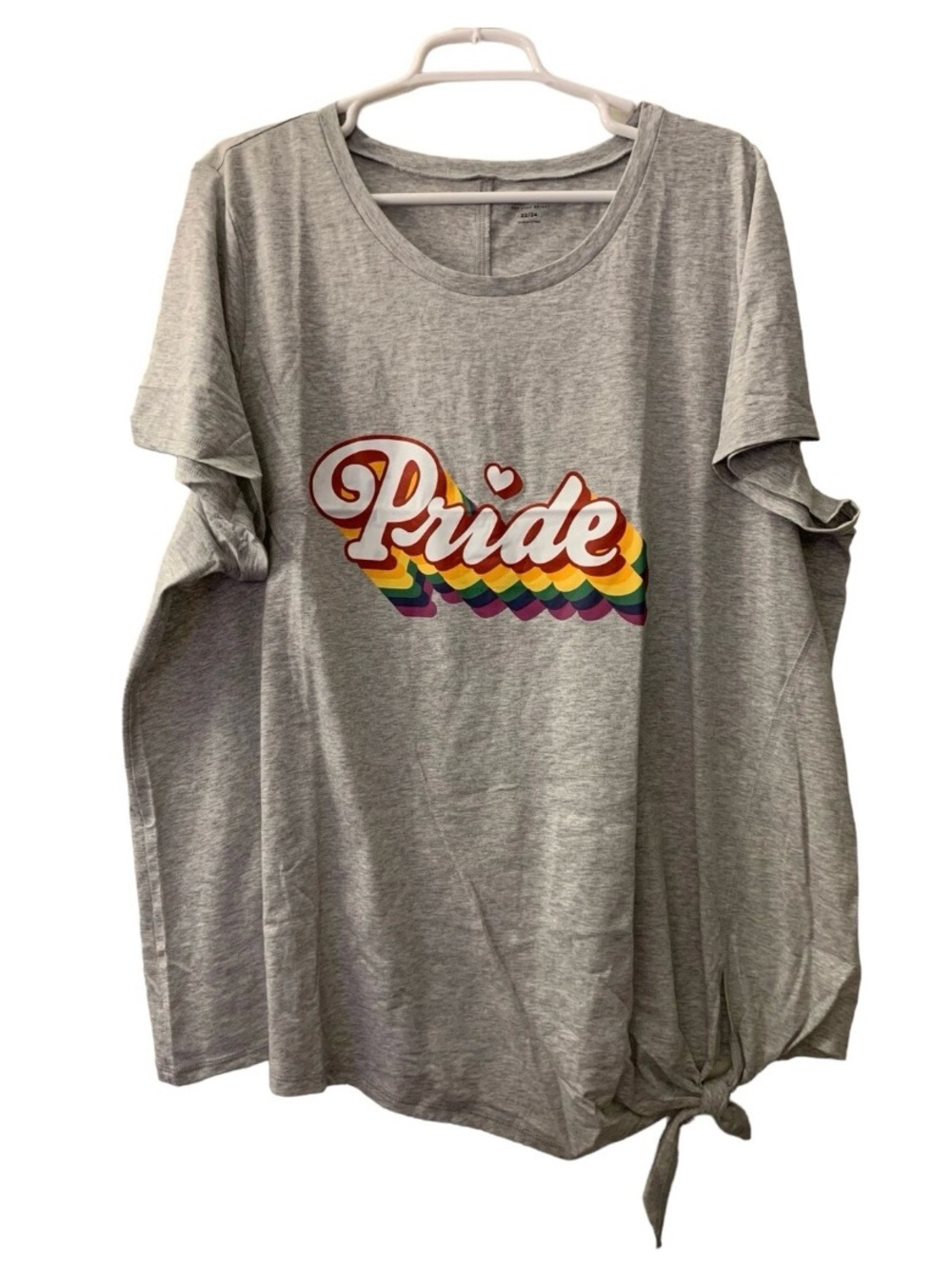 Livi Lane Bryant Short Sleeve 22 24 Rainbow Graphic Pride Side Tie Gray Shirt